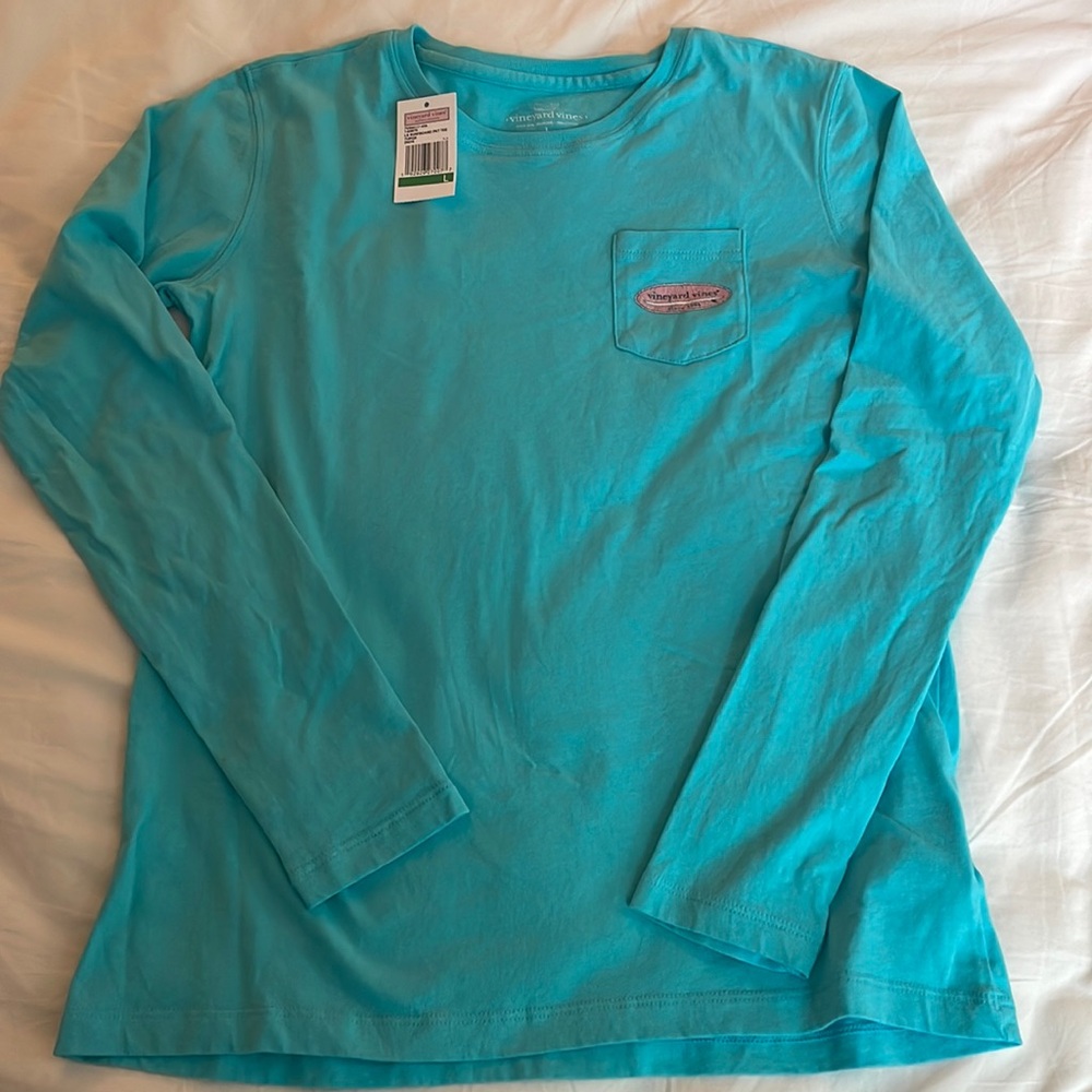 Vineyard Vines Long Sleeve Surfboard Pocket T-Shirt in Turquoise NWT